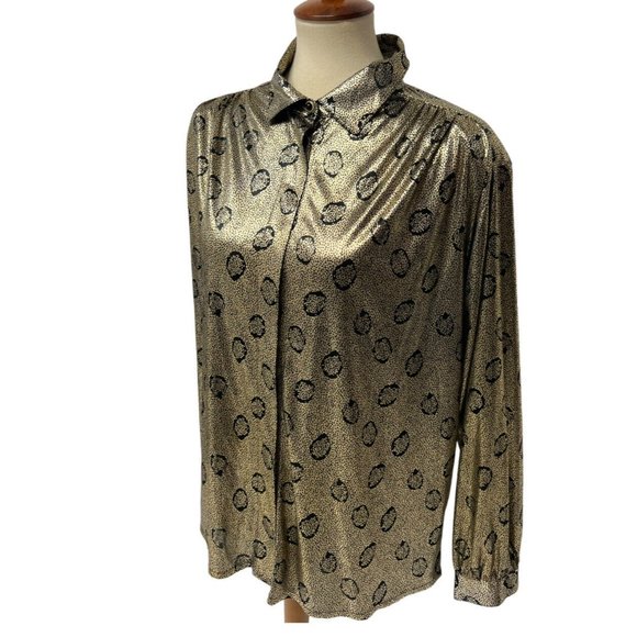 Vintage Circle o Square Women's Long Sleeve Bright Gold Collared Blouse Size 18 - Picture 5 of 12